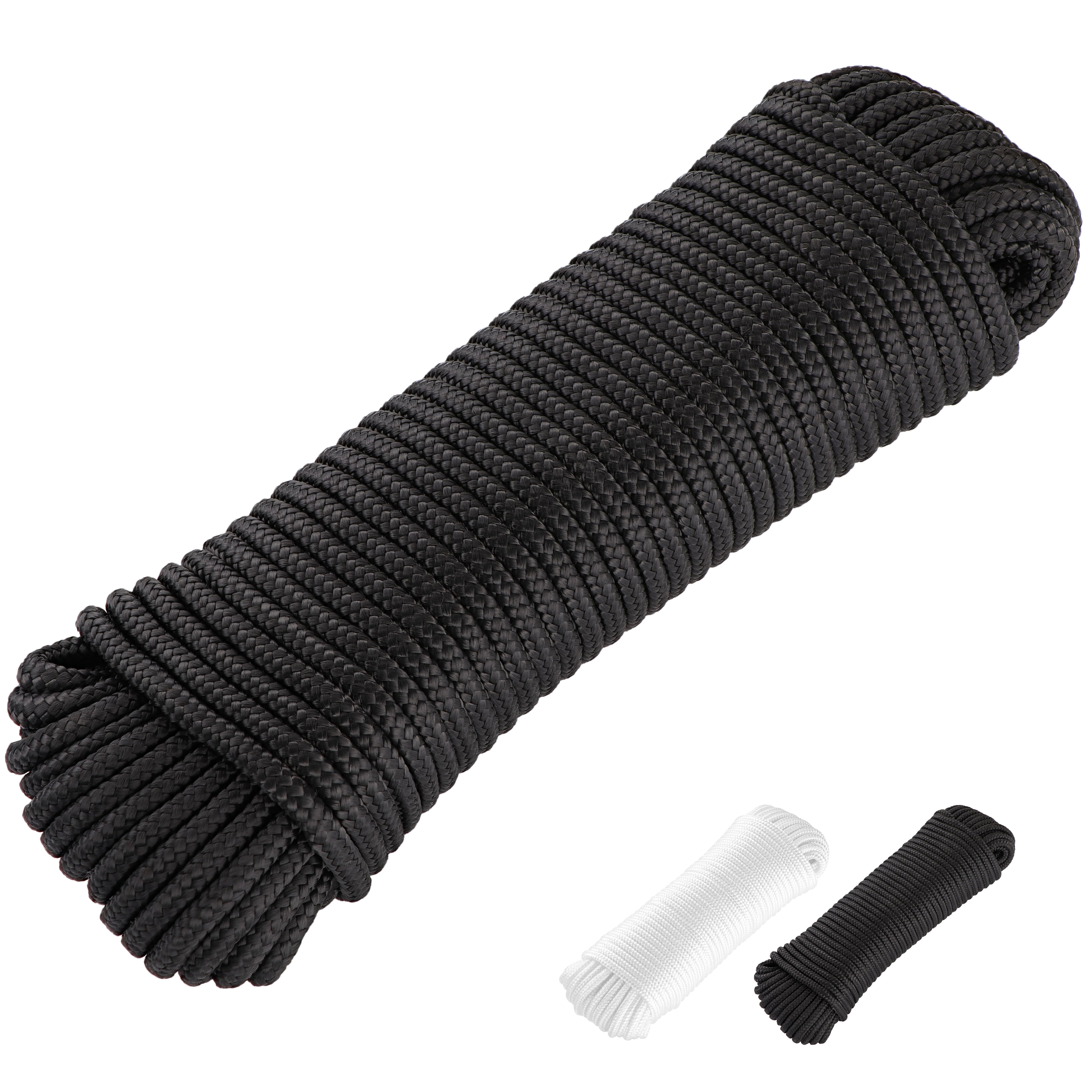 50 ft. Nylon Braided Polypropylene Flag Pole Rope, 1/4 All Purpose Clothesline Camping Utility Moving Rope, Excellent Shock Absorption, Good for Tie, Pull, Swing, Pool & Knot, Black - By Ram-Pro