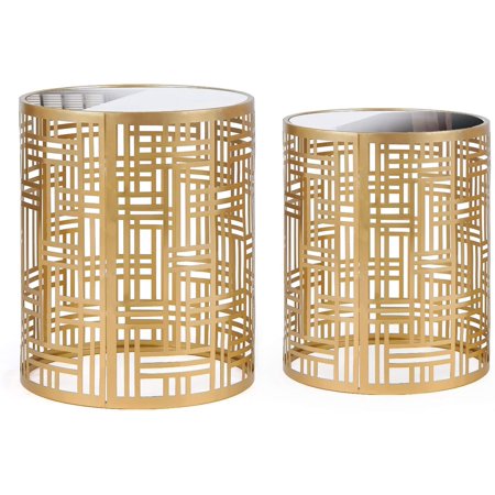 Homebeez Metal Round End / Side Tables Nesting Nightstands Set of 2 Waterproof Coffee Tea Table For Indoor Outdoor Home Living Room Bed Room