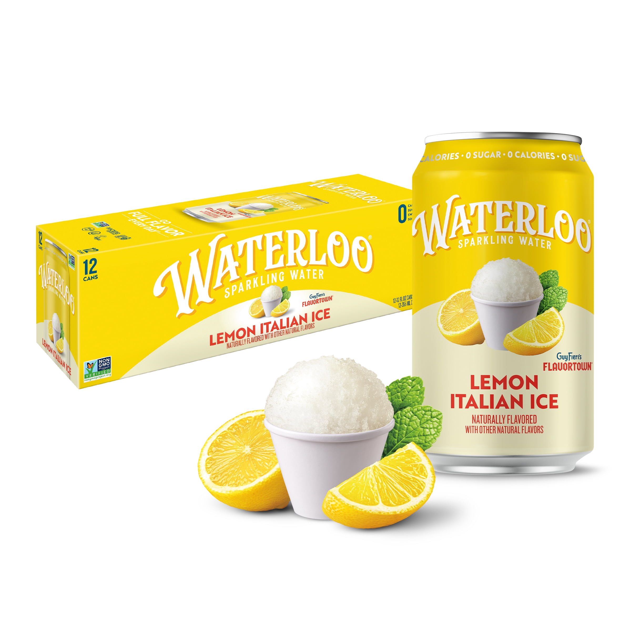 Waterloo Sparkling Water, Lemon Italian Ice, 12 fl oz, 12 Pack Cans