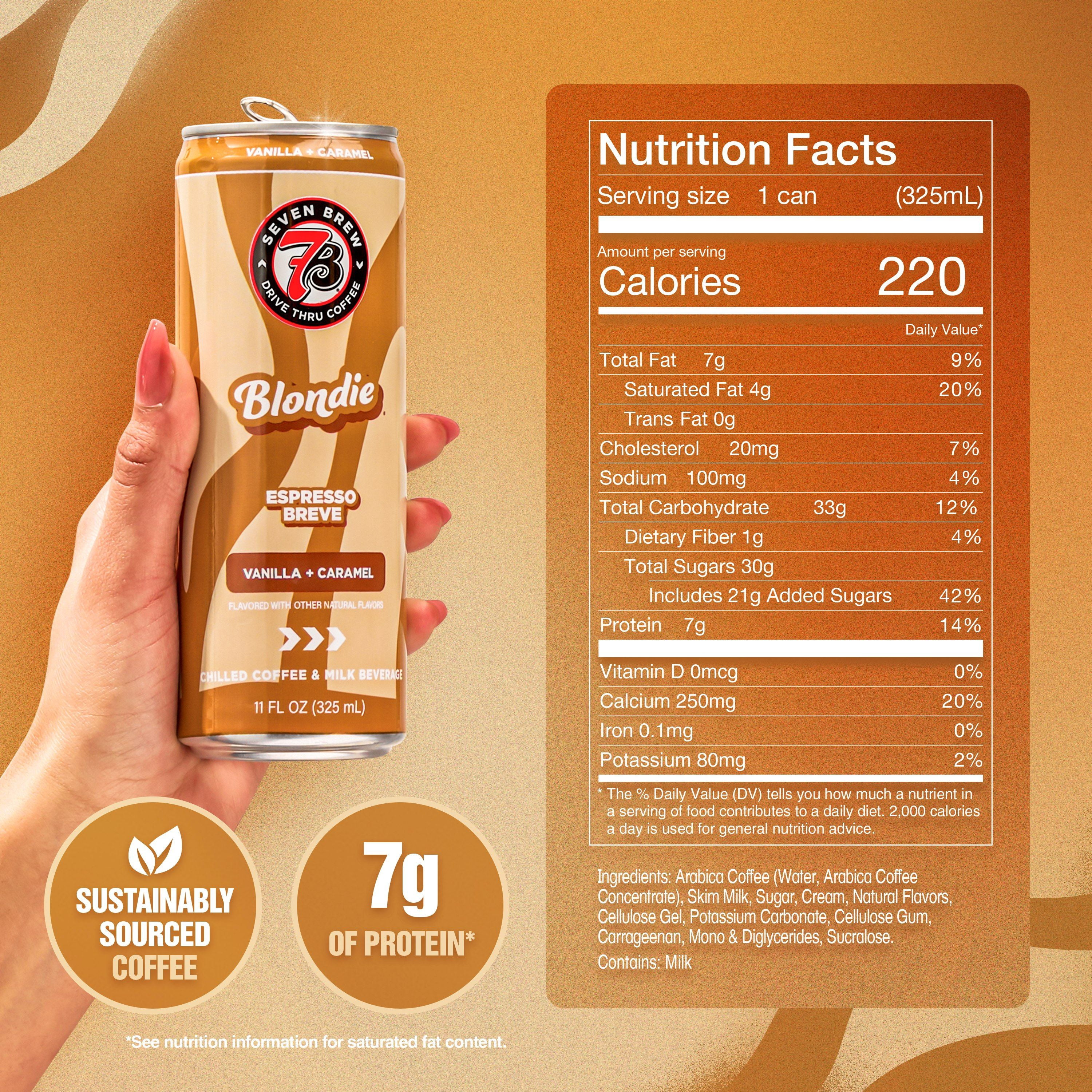 (2 pack) 7 Brew Blondie Chilled Espresso Breve Ready to Drink Coffee, 11 fl oz Can