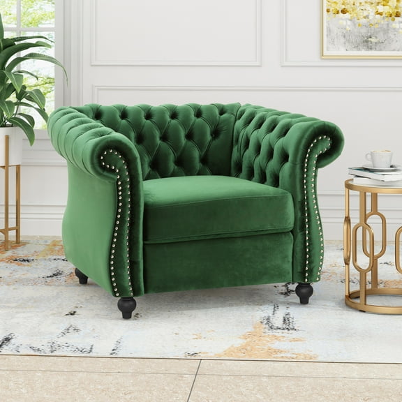 Galilea Chesterfield Velvet Club Chair, Emerald