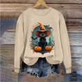 thumbnail image 7 of LangJing Halloween Spooky Season Sweatshirts Women Black Cat Pumpkin Graphic Long Sleeve Shirt Oversized Pullover Fall Tops Khaki,S, 7 of 7