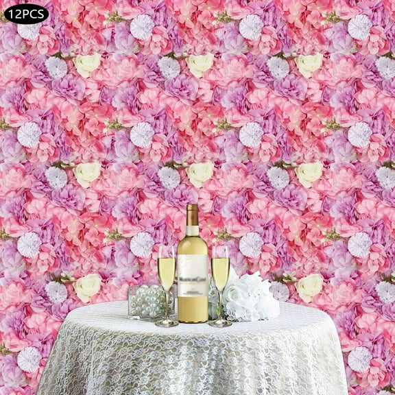 Miumaeov 15"x 15" Artificial Flower Wall Panels Silk Flower Wall Mats for Garden Backyard Fence Privacy Screen Indoor Wall Decor Pink