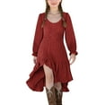 thumbnail image 2 of ATOGUTA Girls Fall Dress Long Sleeve Crew Neck Casual Holiday High Low Hem Dresses Size 5T-14, Wine, 2 of 5
