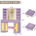 thumbnail image 7 of PUFFCAFE Makeup Vanity Desk with Mirror and Lights,Glass Top Vanity Table with RGB Cabinets,Large Dressing Table for Women Bedroom,Purple Vanity, 7 of 7