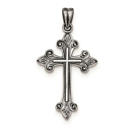 925 Sterling Silver Antiqued Textured & Brushed Finish Latin Cross Charm Pendant