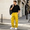 thumbnail image 5 of Hsovts Baggy Cargo Sweatpants for Men Drawstring Waist Fleece Lined Joggers with Pockets Soft Athletic Workout Track Pants Yellow 4xL, 5 of 8