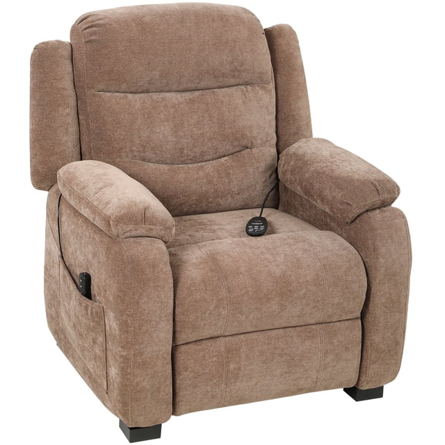 Brown Massage Recliner Chair, Power Reclining Single Sofa with 8-Point Vibration, Velvet Fabric, USB Charging & Side Pockets, 35.4" W, for Living Room or Bedroom Relaxation