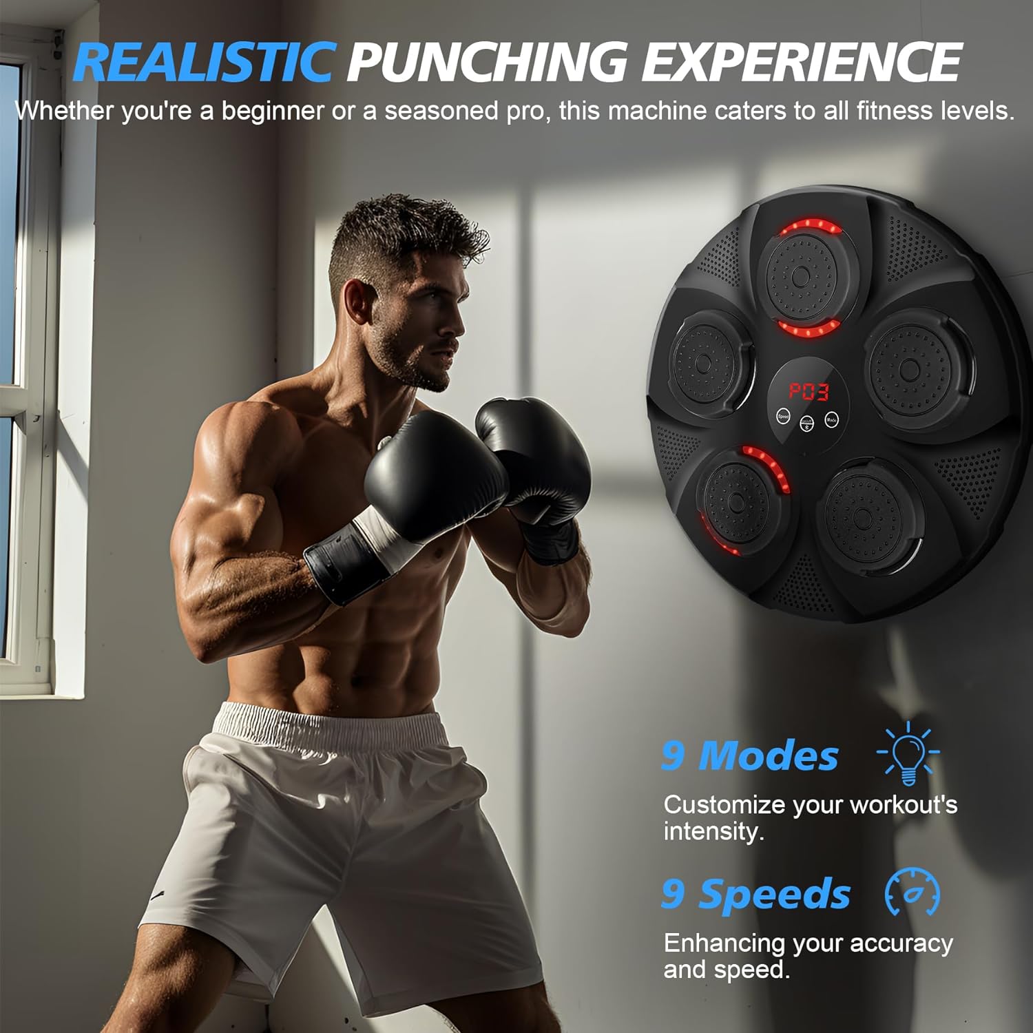 Macchina Boxe Bluetooth Aiyyotto Music Boxing Machine, LED Electronic Bluetooth Smart Music Box Machine 12 Modalità E 12 Velocità, Real Boxing Experience Includes Boxing Gloves Boxing Wall Mount Machine Gift For Adults