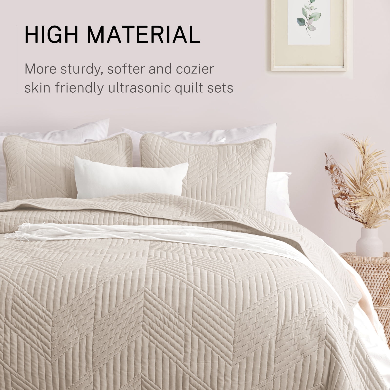 Exclusivo Mezcla California King Quilt Bedding Set, Lightweight Brich Beige Oversized King Bedspreads Soft Modern Geometric Coverlet Set