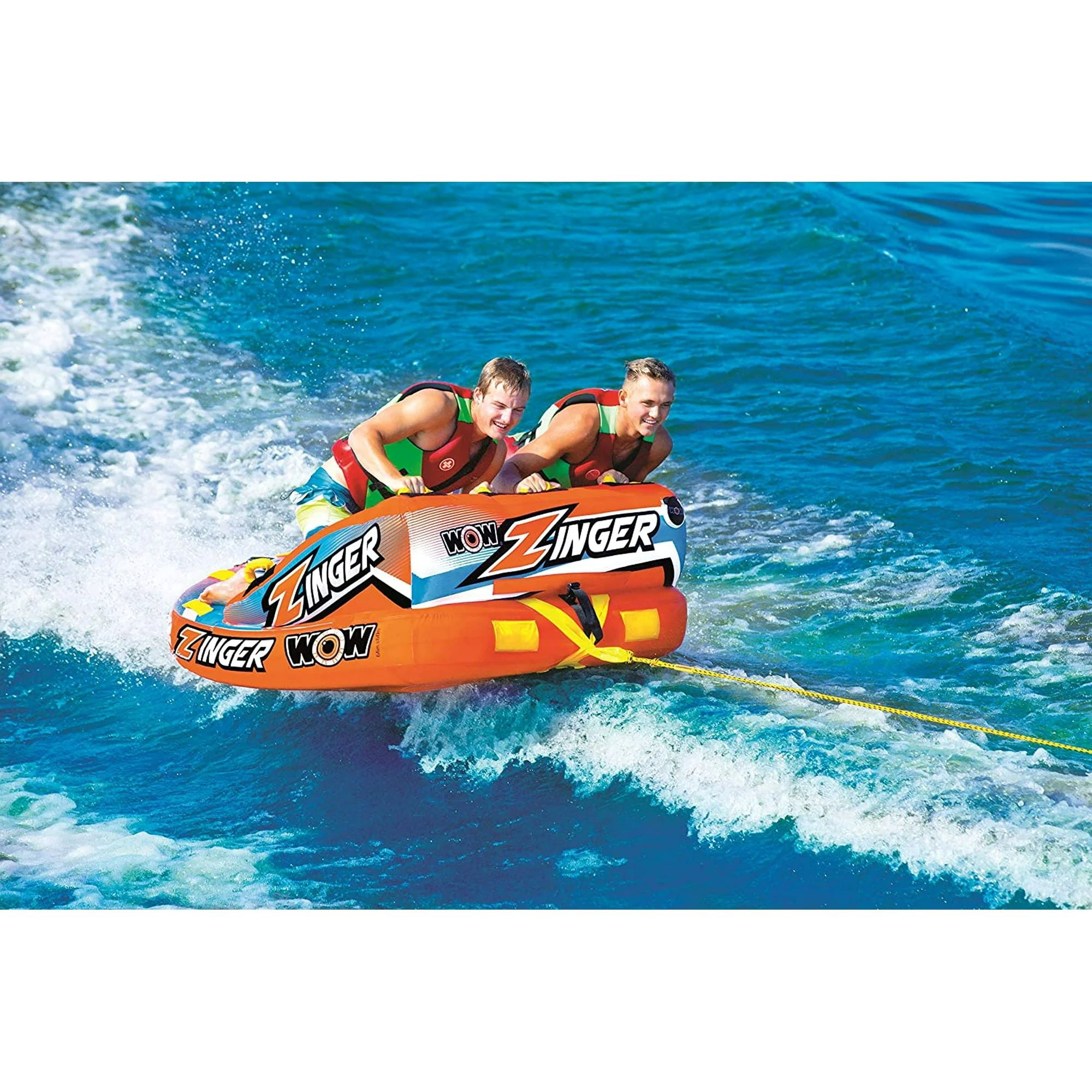 WOW World of Watersports Zinger 1 or 2 Person Inflatable Towable Tube for Boating, Waterskiing Towable and WOW Sports 2K Tow Rope for Boating, Towables and Watersports, 60 ft