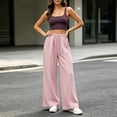 thumbnail image 4 of WIZUTIZ Women's High Waist Wide Leg Trousers Elastic Waist Drawstring Side Stripe Pockets Full Length Casual Loose Pants Street Style Elegant, 4 of 7