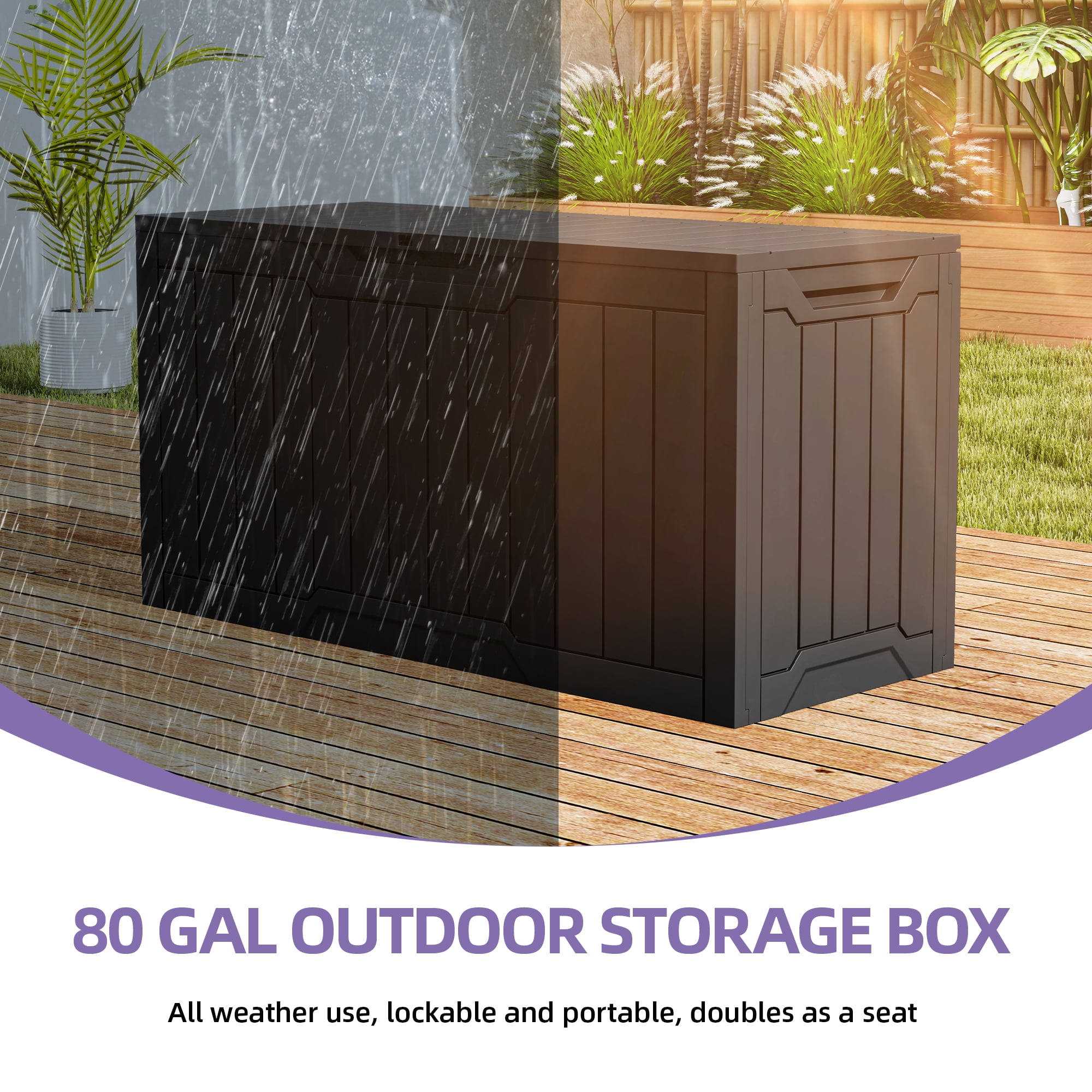 Uforic 80 Gallon Outdoor Resin Deck Box, Lockable Storage Bos for Patio & Garden, Waterproof,Black