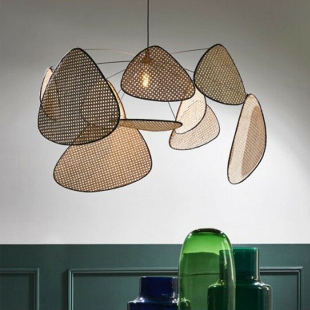 Miumaeov Bamboo Wicker Chandelier Pendant Light Rattan Hanging Lamp Chandelier Light Fixture for Bedroom Dining Room Cafe Bar