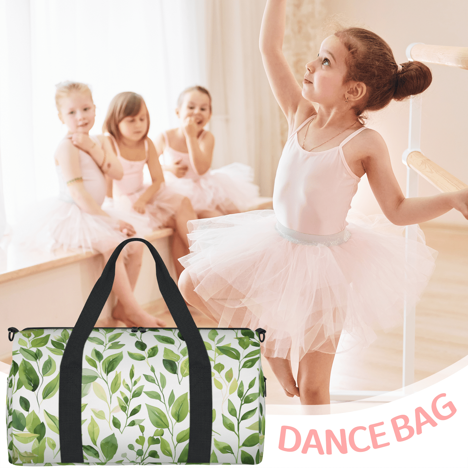 Herdesigns Green Cute Floral Travel Duffle Bag Sports Yoga Weekender Overnight Carry on Workout Bags Lightweight Waterproof Gym Tote Bag for Women