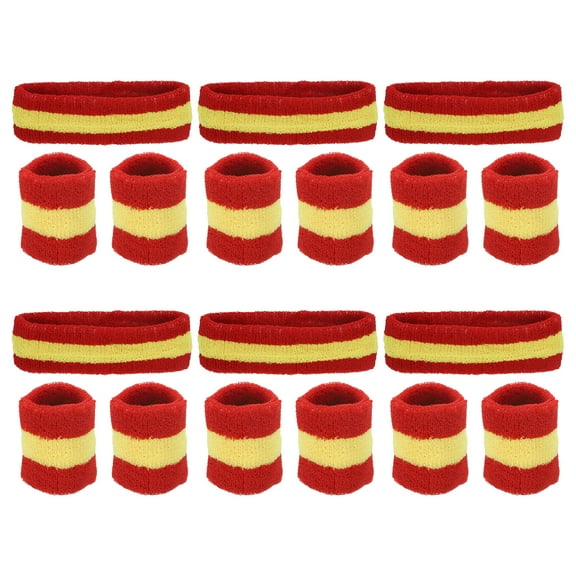 Uxcell Sweatbands Headband Wristband, Sweat Terry Cloth for Sports, Red Yellow 6 Set/18Pcs