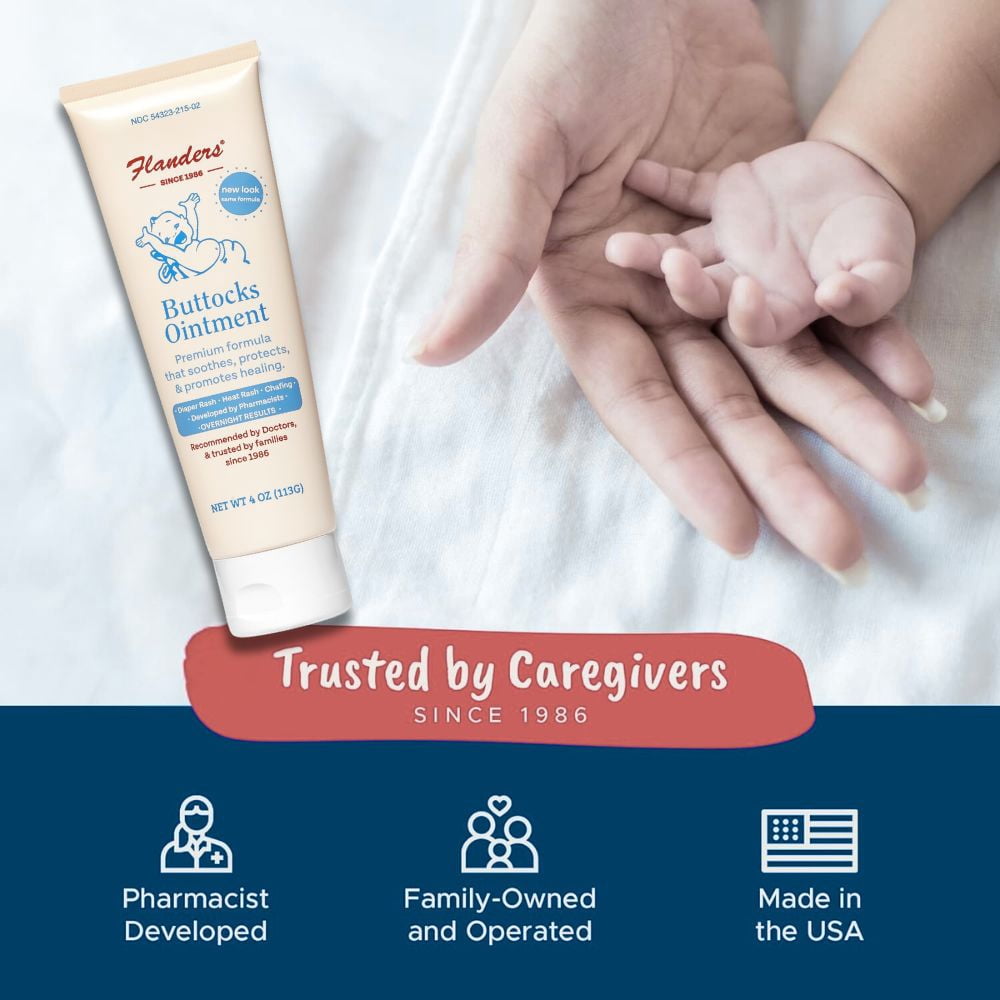 Flanders Buttocks Ointment Diaper Rash, Heat Rash and Chafing Ointment (2 Pack)