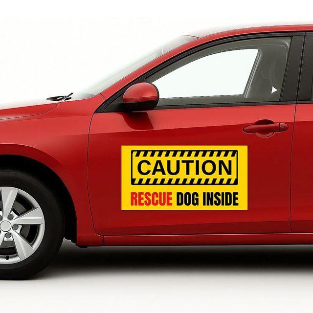 Caution Rescue Dog Inside Car Magnet Sign by DC | Flexible Car Magnetic Sheets with Adhesive Backing | 12"x24" Bumper Magnet Sticker for Vehicles, Trucks & Business Advertising Signs, 2 PC USA Made