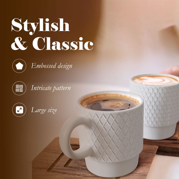 American Atelier Coffee Set of 4, Mug Set with Coffee Mug Rack Ceramic  Coffee Mugs, Coffee Cup Set with Coffee Cup Rack, 14oz Capacity, Embossed -  Walmart Business Supplies