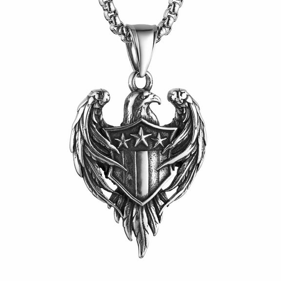 HZMAN Stainless Steel Hawk Eagle Necklace for Men Women Patriotic American Flag Bald Eagle Shield Pendant Jewelry Gift