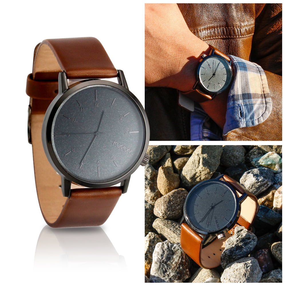 Men's Modern Classic Faux Leather Stainless Steel Business Military Sport Quartz Star Wrist Watch