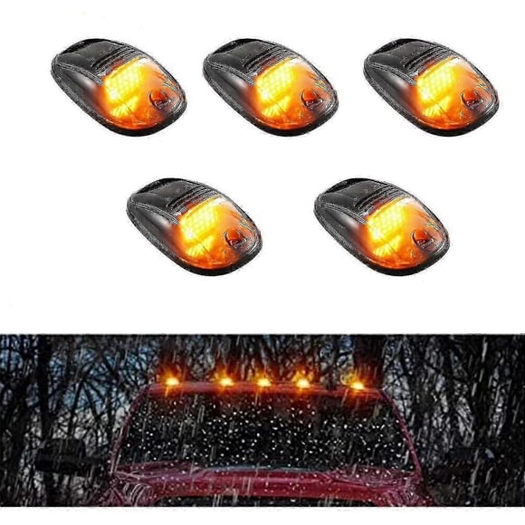 (Yellow)Solar Powered Cab Lights For Truck, 5pcs Led Cab Lights, Led Cab Roof Running Top Marker Lights, Wireless Cab Roof Running Lights
