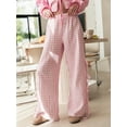 thumbnail image 2 of Women Y2k Gingham Striped Pants Elastic Waist Lace-Up Wide Leg Lounge Pants Plaid/Stripes Pajama Pj Pants Loose Trousers, 2 of 7