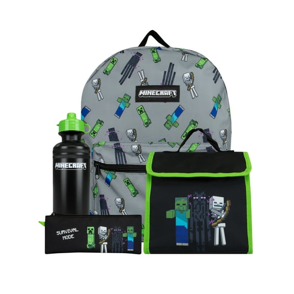 Minecraft Backpack 4 Piece Set Grey One Size