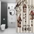 thumbnail image 4 of Bird Houses Shower Curtain for Bathroom Decor, Sparrows Home Sweet Branch Star Linen Texture Waterproof Fabric Shower Curtain, 66"x72" Set with 12 Hooks, 4 of 9