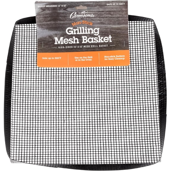 BBQ Grilling Mesh Basket (12x12") - Heavy Duty 100% Non Stick Reusable Basket for Indoor Cooking & Outdoor Barbecue Grilling - Raised Sides Keeps Food In- Great for Dinner