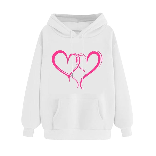 Plebaso Sweat à Capuche pour Femmes Mignon Cœur Manches Longues Décontracté avec Poches