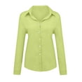 thumbnail image 4 of IROINNID Womens Long Sleeve V-Neck Shirts Loose Buttons Solid Lapel T-shirts Blouse Tops,Green, 4 of 6