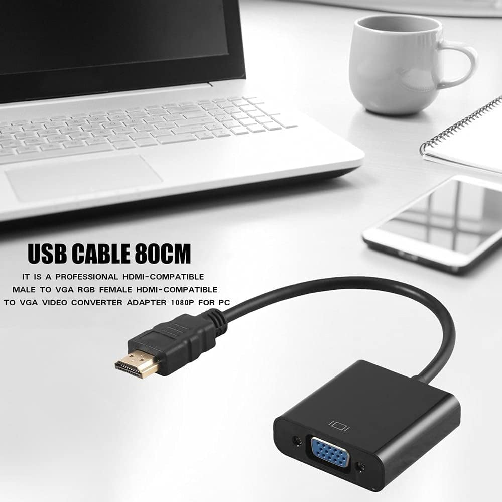 HDMI to VGA Adapter,Gold Plated HDMI to VGA Adapter Converter with Full HD 1080P,External Video Card Multi-Monitor Adapter for Desktop,Monitor,Projector  Black