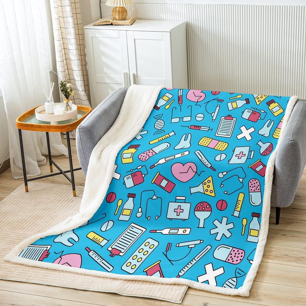Nurse Gifts for Women,Nursing Throw Blanket Cartoon Sketch Cute Fleece Blanket,Nurse Accessories for Work Blanket 40"x50",Nurse Ornament Nursing School Essentials Room Decor