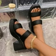 thumbnail image 2 of HomeDM Platform Chunky Heels Sandals for Women Slip On Square Open Toe Two Strap Mules Block Heel Sandals, Black Size 9, 2 of 8