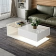 thumbnail image 1 of MODERNLUXE Table Basse de 41,5 Pouces avec Lumières DEL, Table Rectangulaire pour Salon avec Verre et 1 Grand Tiroir, Blanc, 1 of 7