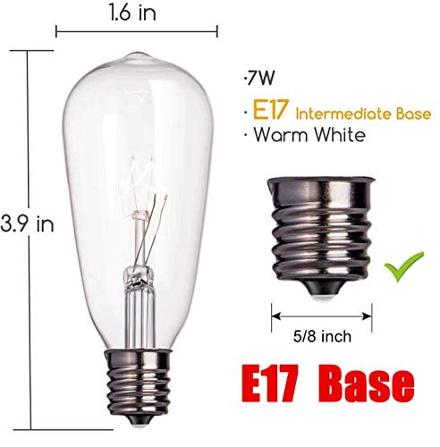 10 Pack ST40 Replacement Bulbs 7W Edison Clear Light Bulbs E17 Screw Base Glass Bulb Fit ST40 Outdoor Patio String Lights Warm White 