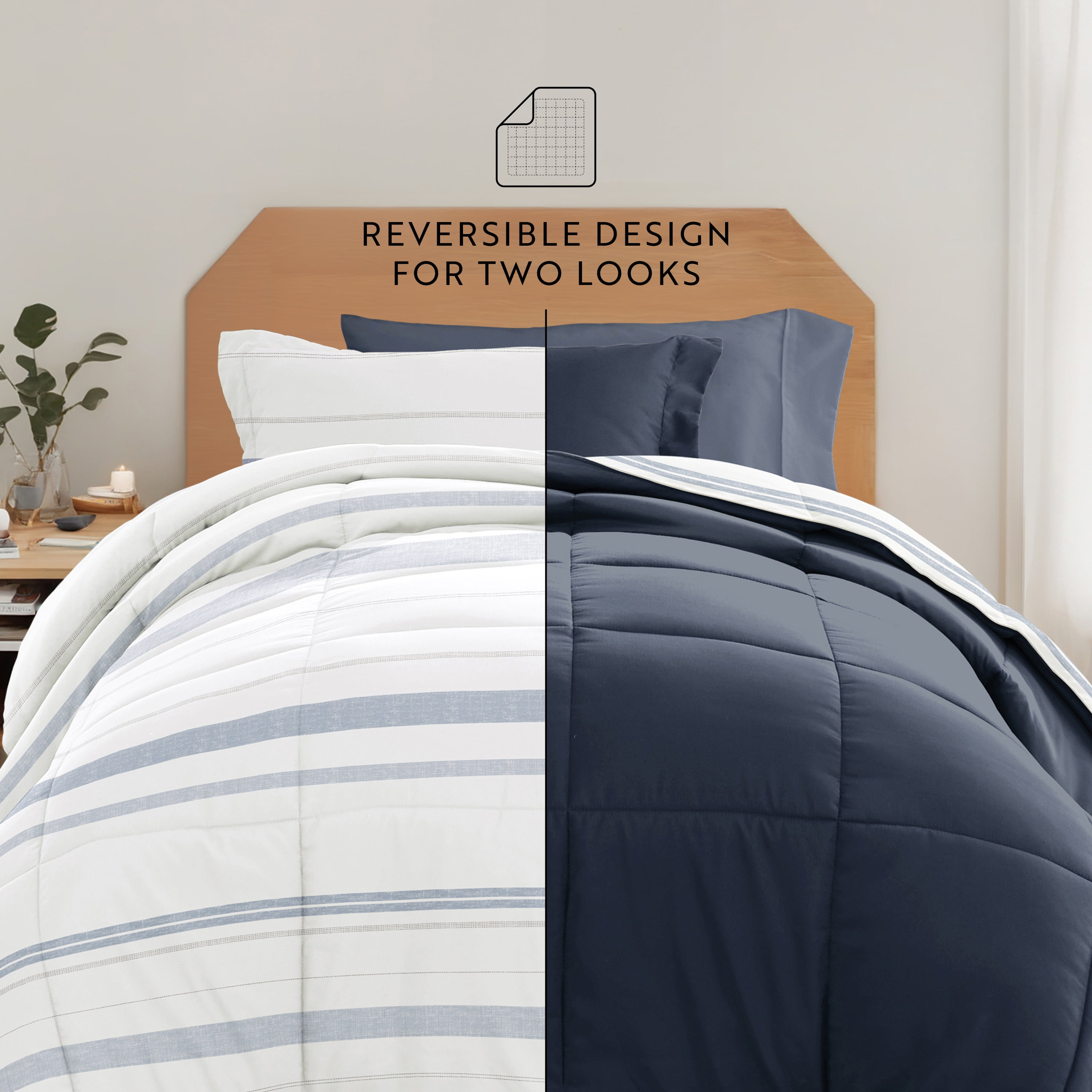 Noble Linens 8 Piece Dorm Bedding Bundle, Comforter & Sheet Set, Pillows, Laundry Bag