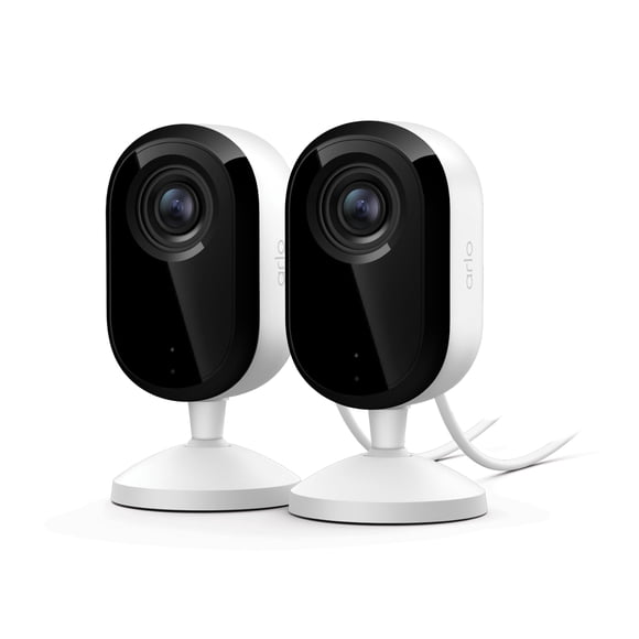 Cámara de seguridad interior Arlo Essential 2K con cable, paquete de 2