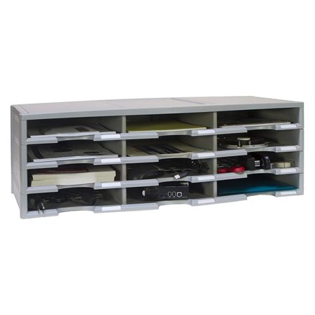 12-Compartment Document Organizer, Grey - Large Capacity File Sorter for Office, Home, School - 9.75x12x2.125in, 6000 Sheet Capacity, with Label Holders