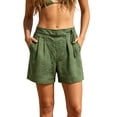 thumbnail image 2 of Sheghy Womens Shorts 100%Cotton Women Casual High Waist Plus Size Non-Stretch Textured Ruched Shorts with Button Drawstring & Pockets Green XL, 2 of 7