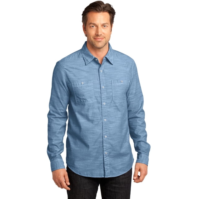 DISCONTINUADO District Made - Camisa de manga larga para hombre Washed Woven 3XL Azul claro Distrito DM3800