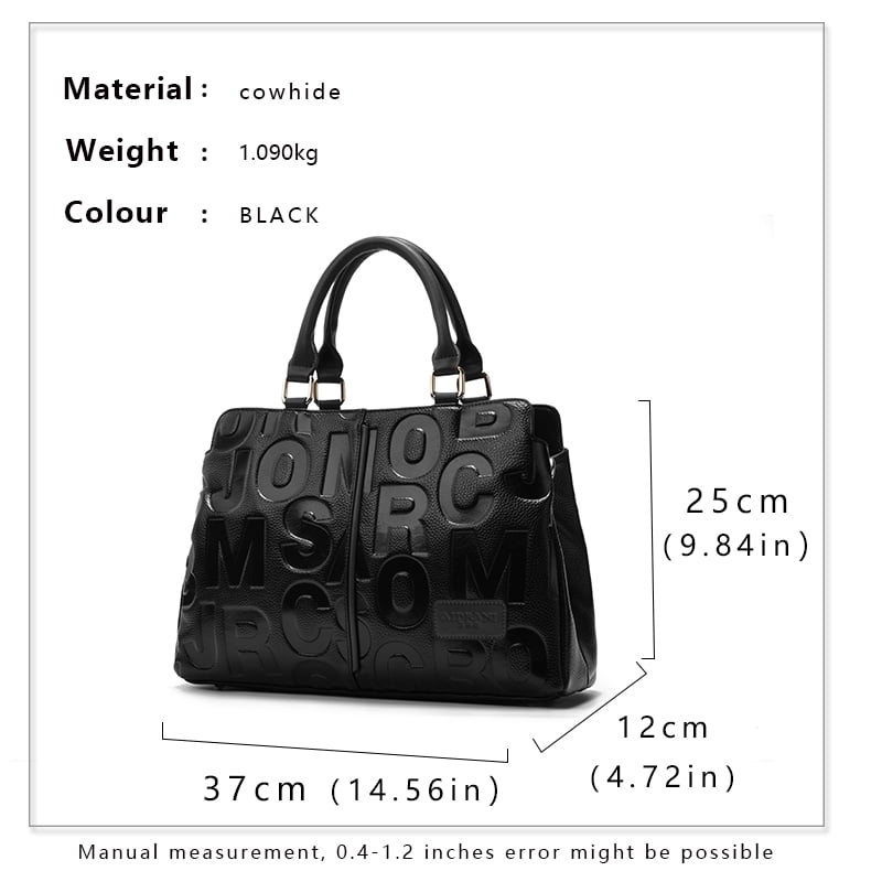 High-quality genuine leather alphabet stripe contrast handbag/tote for women, large capacity storage bag/purse