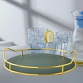 thumbnail image 4 of Gold Vanity Serving Tray Perfume Organizer Storage Platter Metal Handles Tealight Holder For Ornate Bathroom Dresser Countertop Wedding Gift dark green, 4 of 8