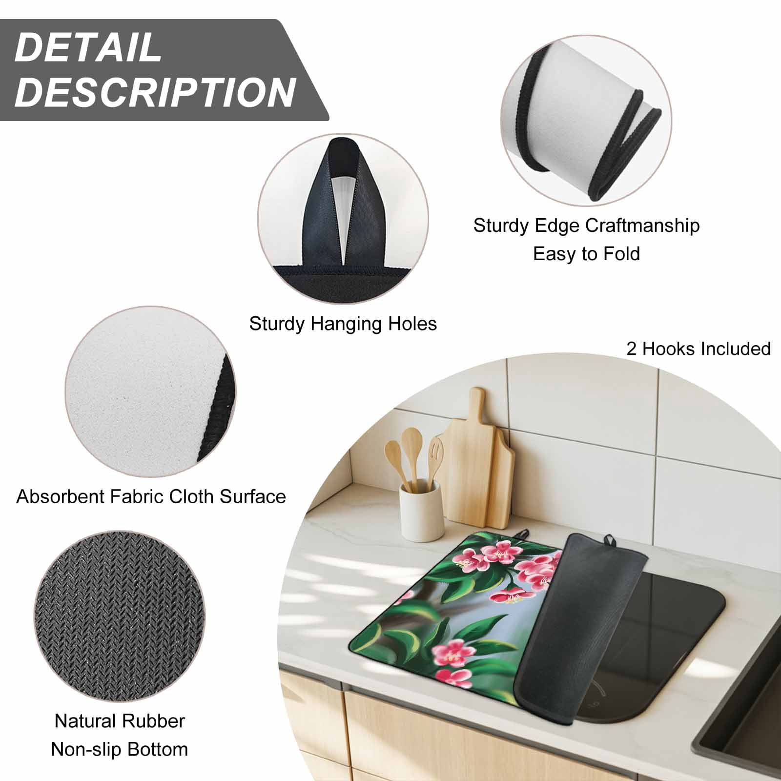 Green Hummingbird Stove Top Cover for Electric Stove, Heat-proof & Non Slip Glass Top Stove Cover Protector, Spring Summer Pink Flower Leaf Kitchen Flat Cooktop Rubber Mat 24x21 Inches