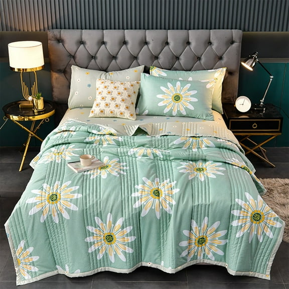 Qocolhg Summer Quilt Bedding Modern Air Conditioner Quilt Cotton Breathable Comforter Print Floral Quilts Bedspread Small Size for Kids, Machine Washable & Easy to Care, 39x59 inch, Green