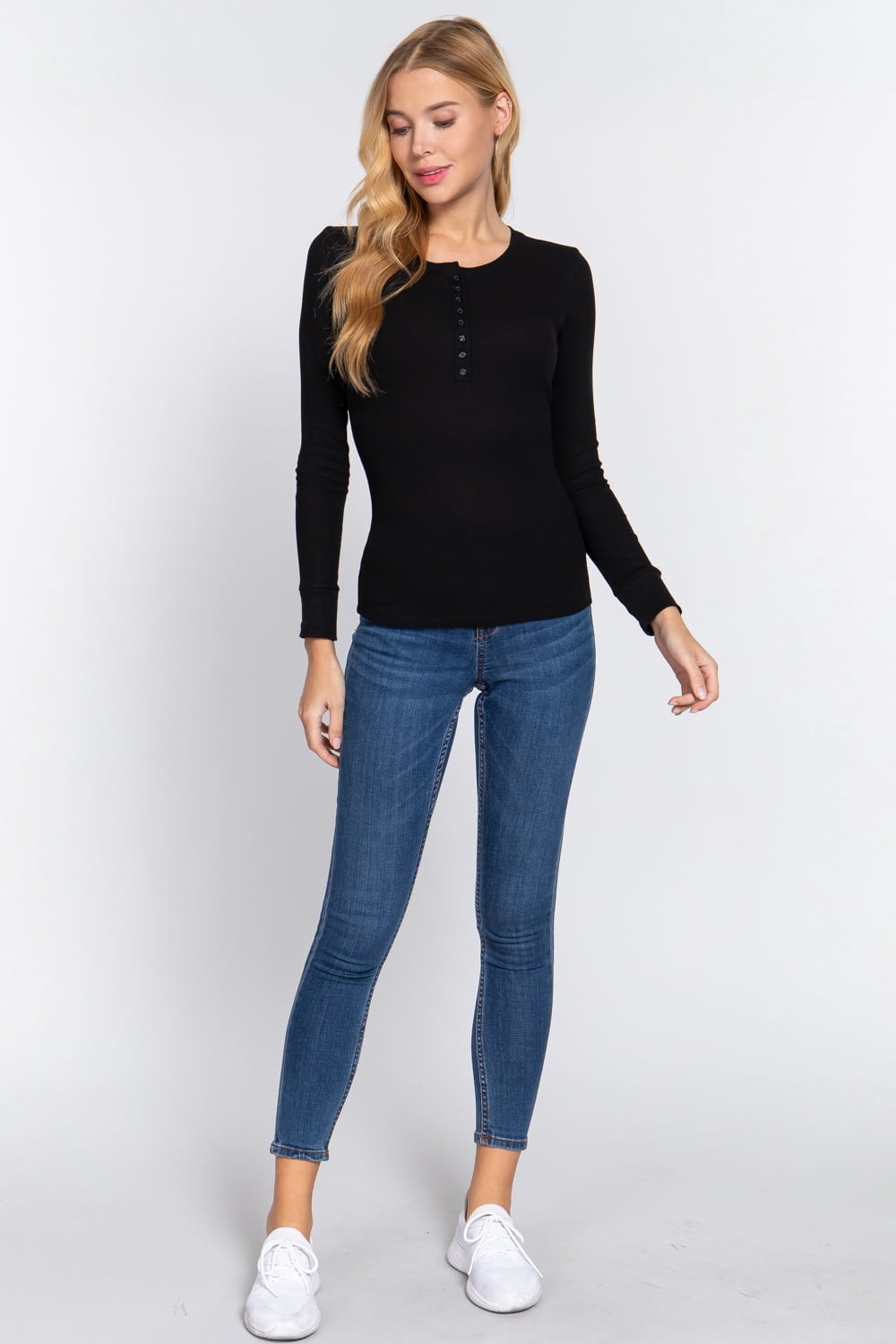 TheLovely Juniors & Plus Casual Long Sleeve Henley Thermal T-Shirts Top