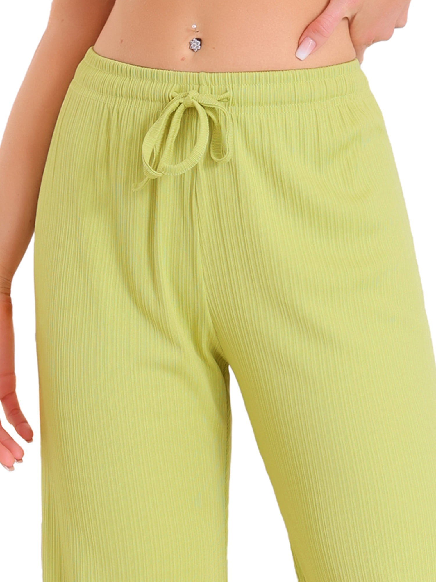 DARING DIVA Women's Wide Leg High Waist Ribbed Knit Loungewear L Green