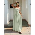thumbnail image 3 of Mint Green Strapless Smocked Waist Ribbed Maxi Dress With Flowy Pleated Skirt Elegant Formal Party Gown, 3 of 6