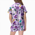 thumbnail image 5 of Cdudpw Halloween Girl Silk Pajamas Sets Ghost Halloween Print Button Up Shirt and Shorts Sleepwear 2 Piece Pjs Outfits(A031-Light Purple), 5 of 5